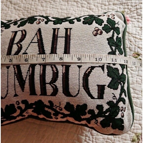 Vintage Tapestry “BAH HUMBUG ” Accent Pillow Needlepoint 12" x 9" - Picture 4 of 5